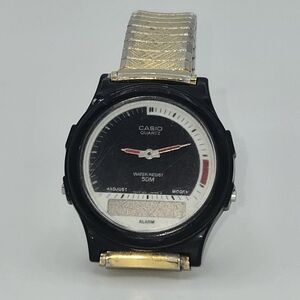 Casio Quartz Analog Digital Watch‎ Water Resist 50M Alarm Black Gold Parts Only